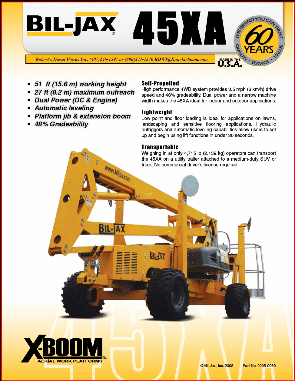 Rent the Aerial Boom Lift, 51ft, 4X4, Gas/DC W/outriggers 45XA AC&E
